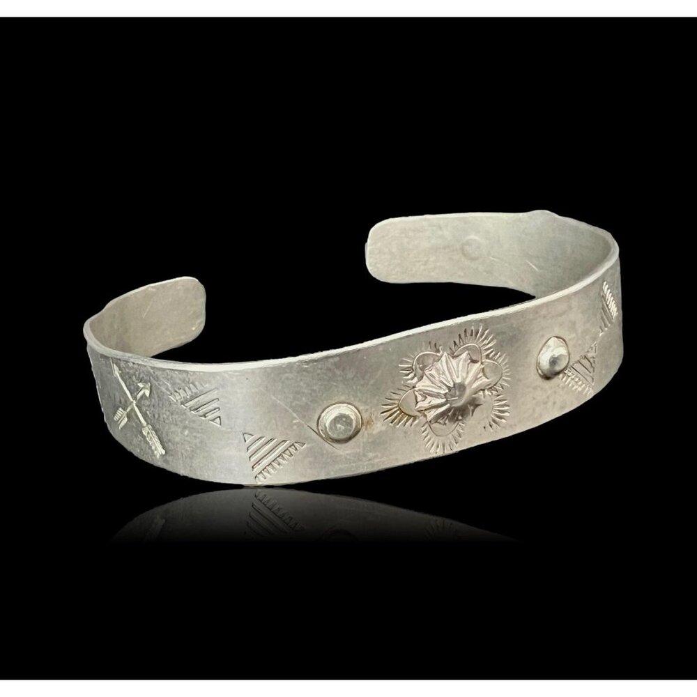 Vintage FRED HARVEY Era Nickel Silver Stamped Cuff Bracelet